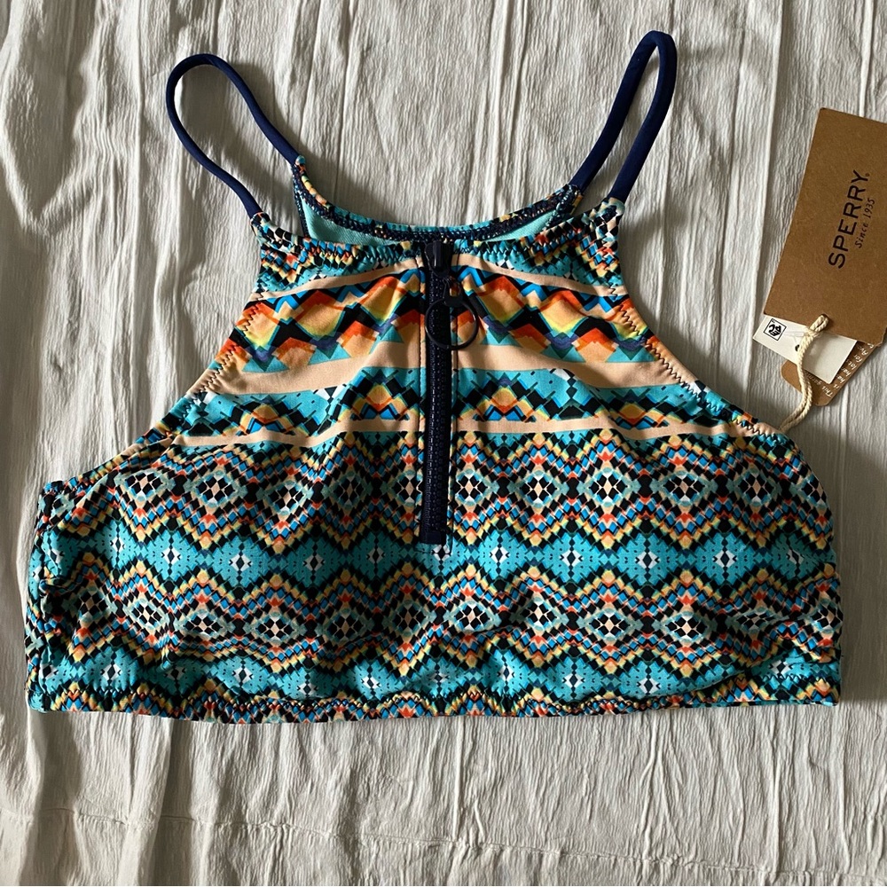 Sperry New Bikini Top Zip Front High Neck M Multicolor Southwestern Tribal
